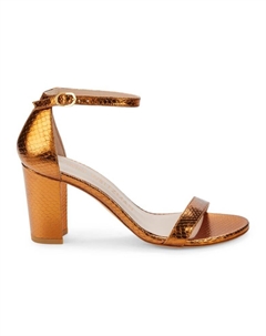 Сандалии из кожи почти телесного цвета с тиснением под змеиную кожу, бронза Stuart weitzman