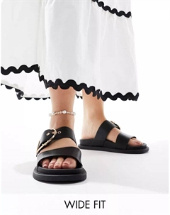 Черные шлепанцы широкого кроя с двумя ремешками Wide Fit Frozen Asos