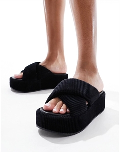 Шлепанцы Design Thunder Padded Cross Strap Flatform, черный Asos