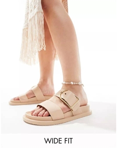 Бежевые шлепанцы широкого кроя с двумя ремешками Wide Fit Frozen Asos