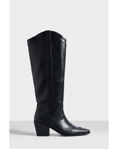 Ковбойские сапоги в стиле вестерн на высоком каблуке из искусственной кожи до колена, черный Boohoo