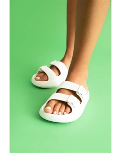 Женские тапочки из искусственной кожи на толстой подошве, белый Defacto