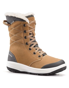 Ботинки зимние женские высокие кожаные теплые непромокаемые походные SH900, коричневый Quechua