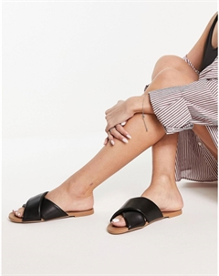 Черные утепленные мюли на плоской подошве из флока DESIGN Asos