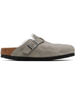 Серые узкие бостонские лоферы из овчины Birkenstock