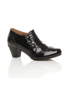 Лакированные ботильоны с эффектом броги на среднем кубинском каблуке и пуговицах, черный Ajvani