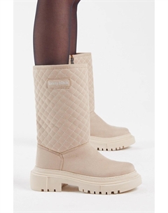 Женские удобные длинные ботинки из кремовой замши со стеганым узором Tonny black