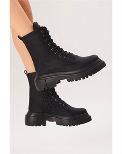 Черные женские удобные длинные ботинки на шнуровке Tonny black