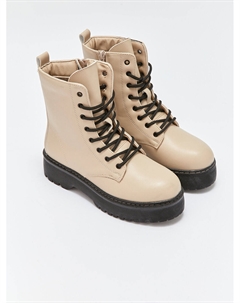 Кожаные женские сапоги на каблуке, бежевый Lcw steps