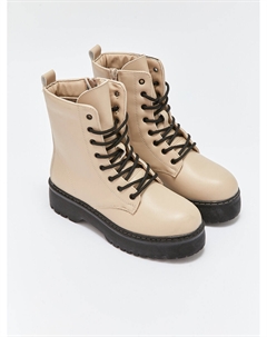 Женские кожаные ботинки на шнуровке, бежевый Lcw steps