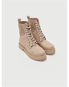 Кожаные женские ботинки на шнуровке, бежевый Lcw steps