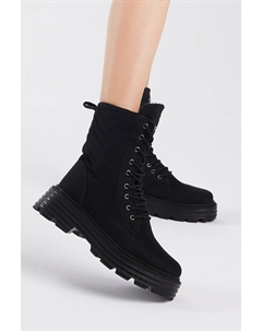Женские черные замшевые удобные ботинки на шнуровке с рисунком Tonny black