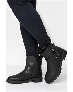 Байкерские ботинки широкого и очень широкого кроя на подкладке из искусственного меха, черный Yours