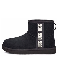Угги женские Classic Mini Side Logo, черный / белый Ugg