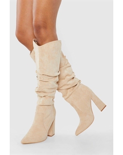 Мягкие сапоги до колена с острым носком и рюшами, бежевый Boohoo