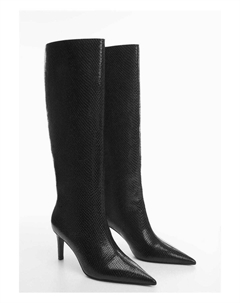 Ботинки на каблуке под змеиную кожу, черный Mango