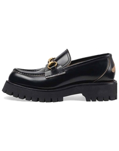 Лоферы на платформе Lug Horsebit 30 мм, черные кожаные Gucci