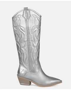 Женские кожаные ботинки с острым носком и блочным каблуком, серебро Alma en pena.