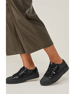 Черные спортивные кроссовки на толстой подошве с пайетками и шнуровкой, черный Next