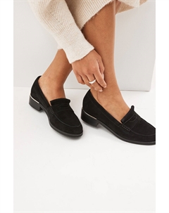 Замшевые кожаные лоферы Forever Comfort с декоративной деталью сзади, черный Next