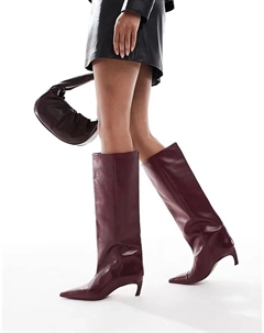 Сапоги Cleona из кожи премиум-класса на каблуке-рюмочке из бордовой кожи Asos design