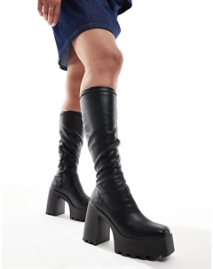 Сапоги Curve Cara с квадратным носком и рифленой подошвой черного цвета Asos design