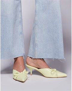 Туфли-мюли Lionheart на каблуке-рюмочке с бантом желтого цвета Public desire