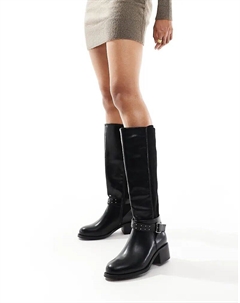 Байкерские ботинки на блочном каблуке с пряжкой черного цвета Yours