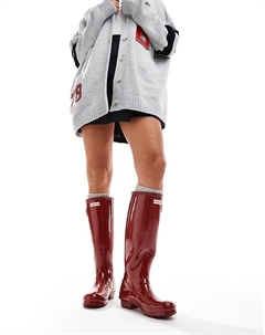 Сапоги резиновые высокие глянцевые, красный Hunter