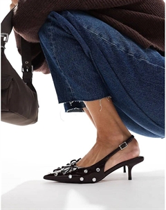 Туфли Sriracha на среднем каблуке с открытой пяткой, декорированные узором бордового цвета Asos design