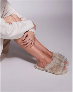 Тапочки-мюли с меховым наконечником Ziva кремового цвета Asos design