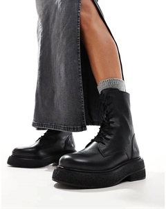 Ботинки Addison из кожи на плоской подошве со шнуровкой черного цвета Asos design