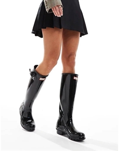 Оригинальные высокие глянцевые резиновые сапоги s черного цвета Hunter