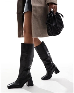 Женские сапоги Connect из гладкой кожи на каблуке, черный Asos design