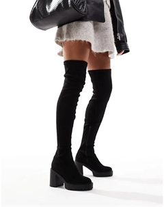 Женские сапоги-ботфорты Kaz на массивном каблуке, черный Asos design