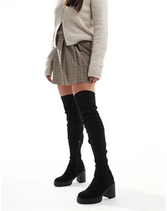 Женские сапоги-ботфорты Kaz на массивном каблуке широкие, черный Asos design