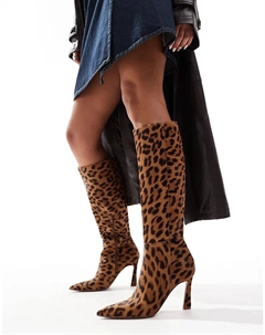 Сапоги из кожи на каблуке с леопардовым принтом Asos design