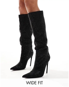Сапоги Lothario Wide Fit со стразами и острым носком, черные Public desire