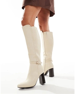 Сапоги до колена с пряжкой кремового цвета Seqwl