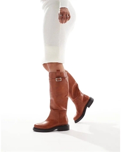 Сапоги для верховой езды Wide Fit Callie Smart до колена на плоской подошве в коричневом цвете Asos design