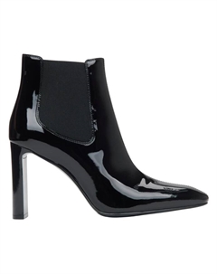Женские ботильоны из лакированной натуральной кожи на высоком блочном каблуке., черный Estro