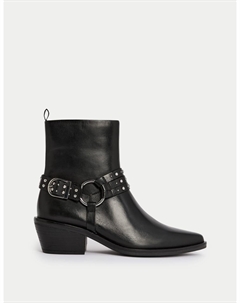 Кожаные ботильоны на блочном каблуке, черный Marks & spencer
