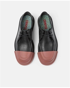 Женские кожаные мокасины на шнуровке с контрастным носком, черный Camper