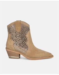 Ботильоны женские из кожи на плоской подошве с ажуром и блестками, светло-коричневый Alma en pena.