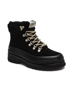 Женские зимние ботинки кожаные треккинговые, черный Gant