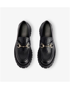 Кожаные мокасины с монограммой Horsebit, черный Gucci