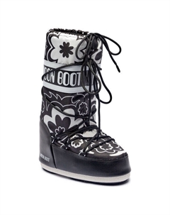 Дутики женские высокие с цветочным принтом, черно-белый Moon boot