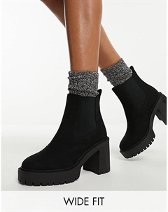 Черные ботинки челси на массивном каблуке DESIGN Wide Fit Elma Asos