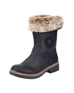 Зимние ботильоны, на блочном каблуке, на подкладке, женские, цвет 00 Schwarz/black/ Rieker