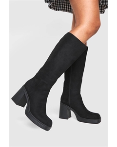 Сапоги до колена на платформе, черный Boohoo